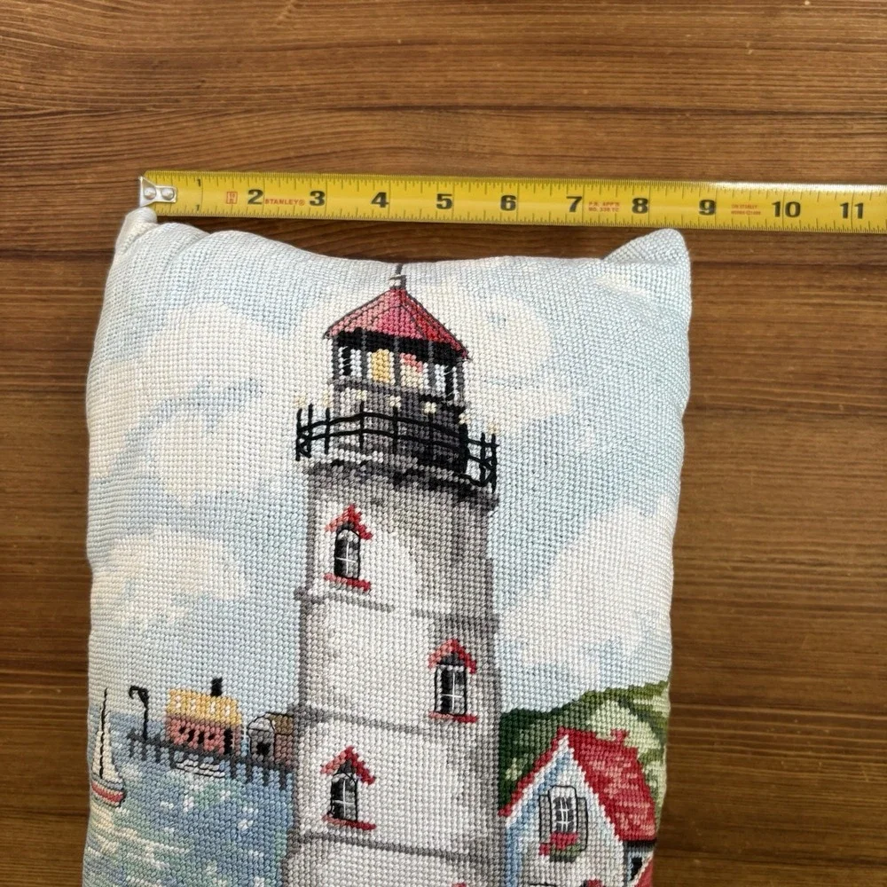 Lighthouse Needlepoint Throw Pillow Coastal Nautical Tapestry Decorative Cushion